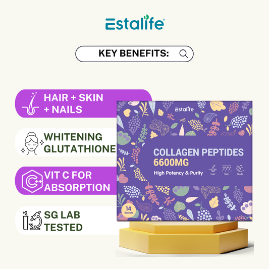 Estalife Collagen Peptides 6600MG | Vitamin C + Whitening Glutathione + Grape Juice |