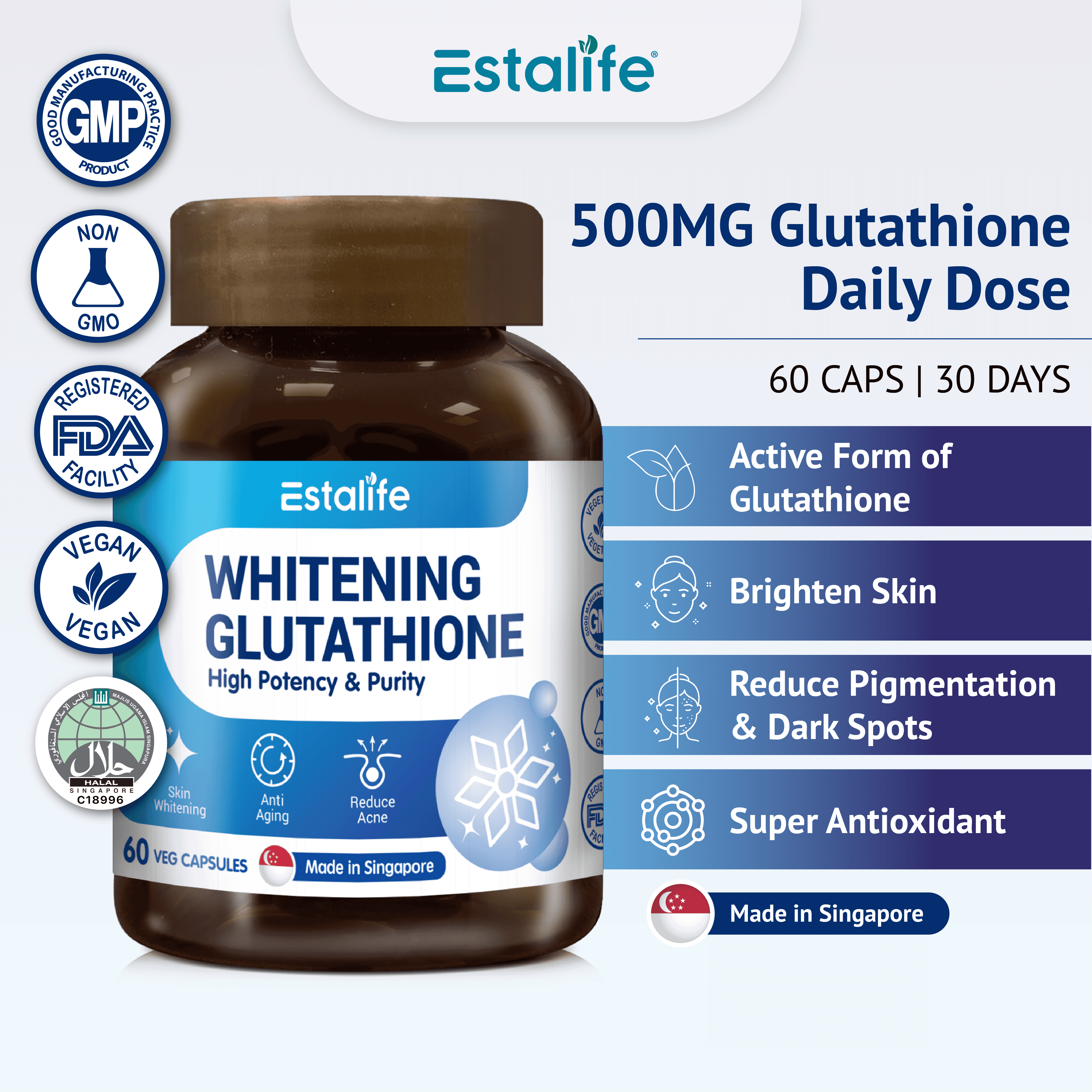 glutathione singapore Estalife Whitening Glutathione 500MG | Skin Supplement | Brightening