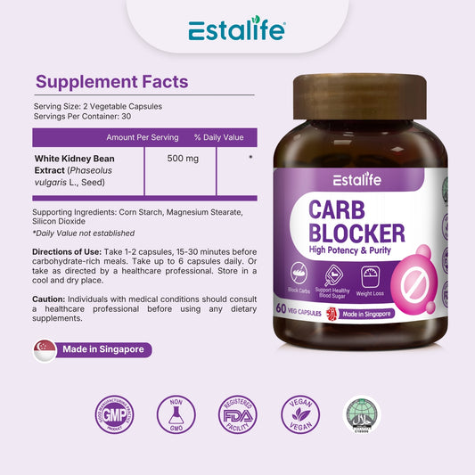 Estalife Carb Blocker Slimming Pill for Weight Loss | Diet | Vegan | Phase 2 | 60 Caps