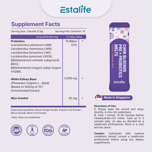 Estalife Carb Blocker Pre + Probiotics Melts