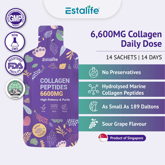 Estalife Collagen Peptides 6600MG | Vitamin C + Whitening Glutathione + Grape Juice |