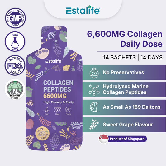 Estalife Collagen Peptides 6600MG | Vitamin C + Whitening Glutathione + Grape Juice |