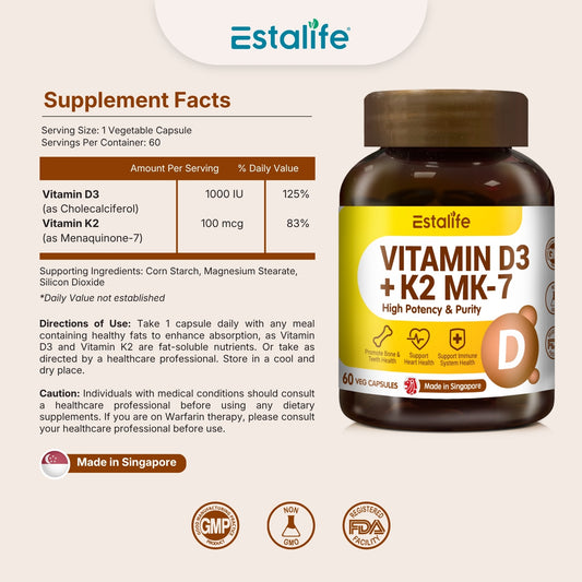 Estalife Vitamin D3 + K2 MK-7