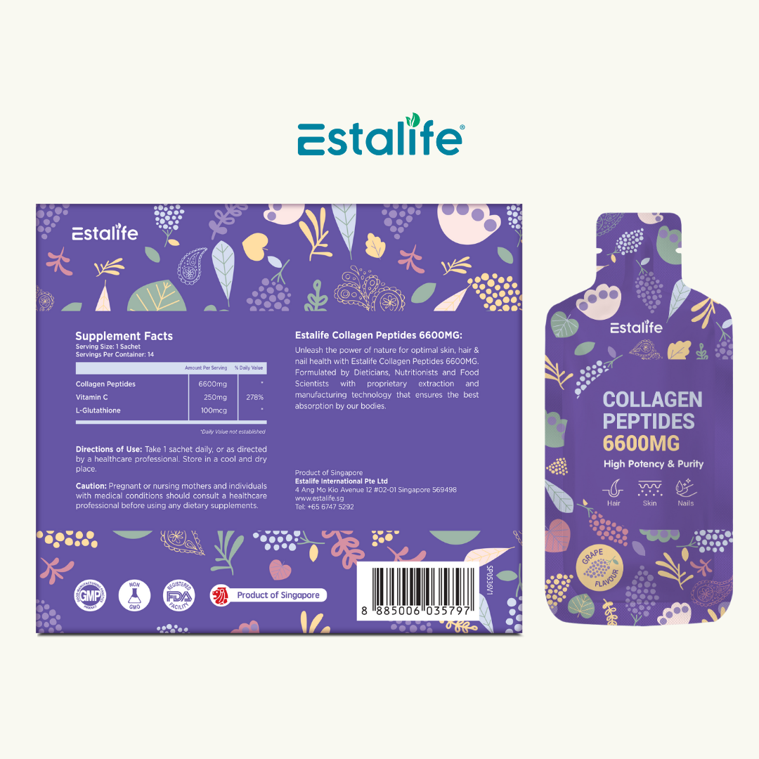 Estalife Collagen Peptides 6600MG | Vitamin C + Whitening Glutathione + Grape Juice |