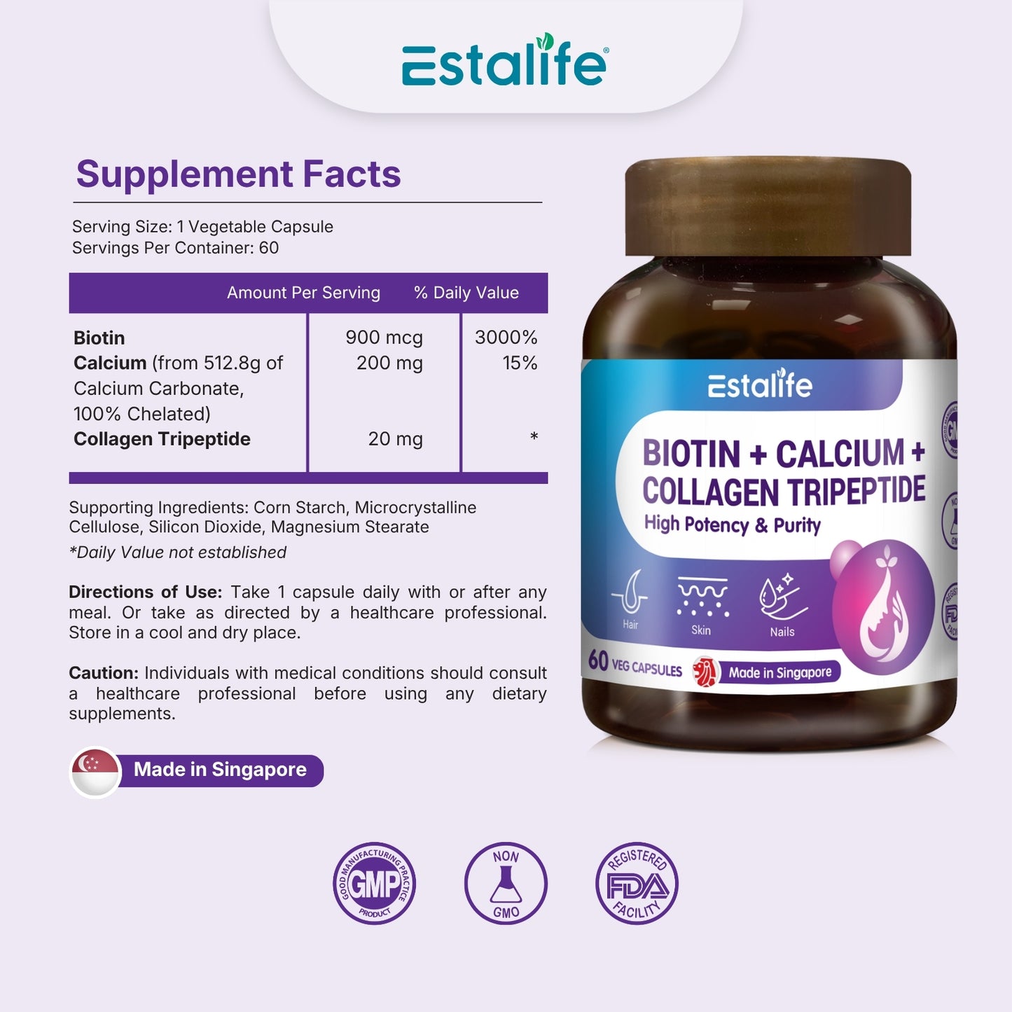 Estalife Biotin+ Calcium + Collagen Tripeptide