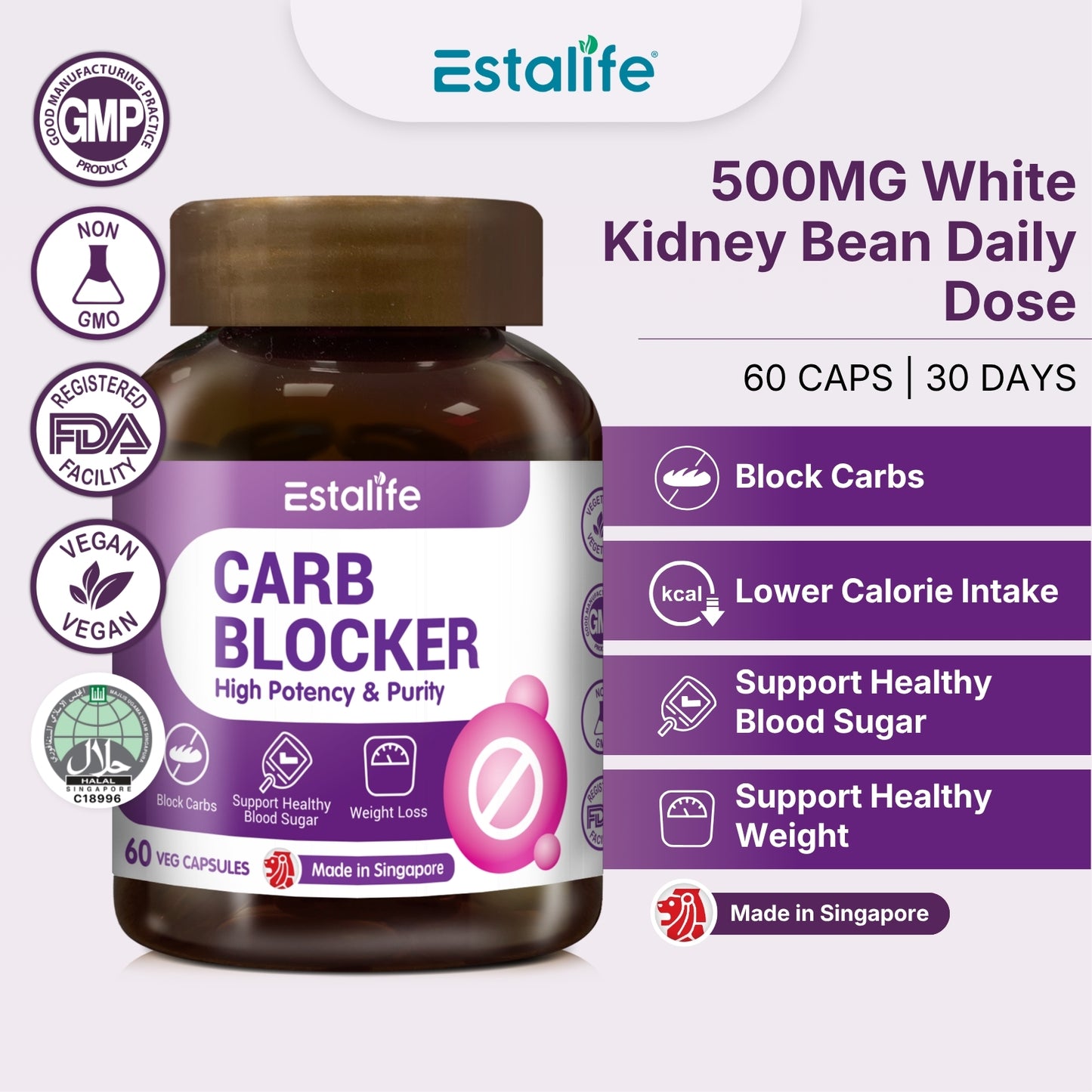 Estalife Carb Blocker Slimming Pill for Weight Loss | Diet | Vegan | Phase 2 | 60 Caps