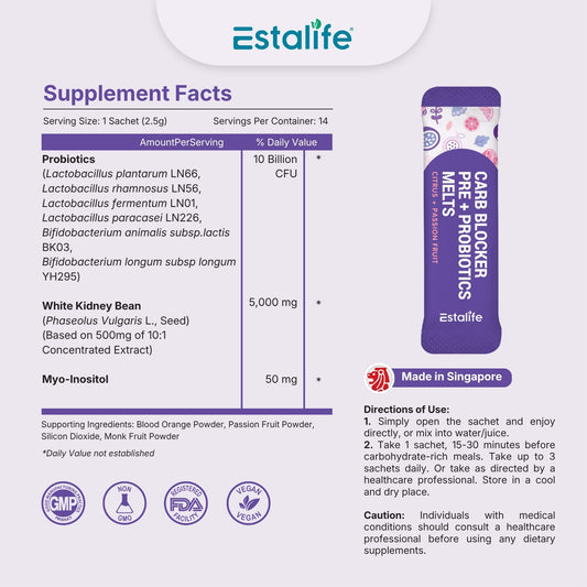 Estalife Carb Blocker Pre + Probiotics Melts