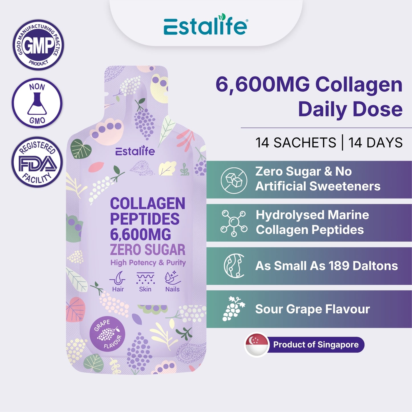 Estalife Collagen Peptides 6600mg Zero Sugar