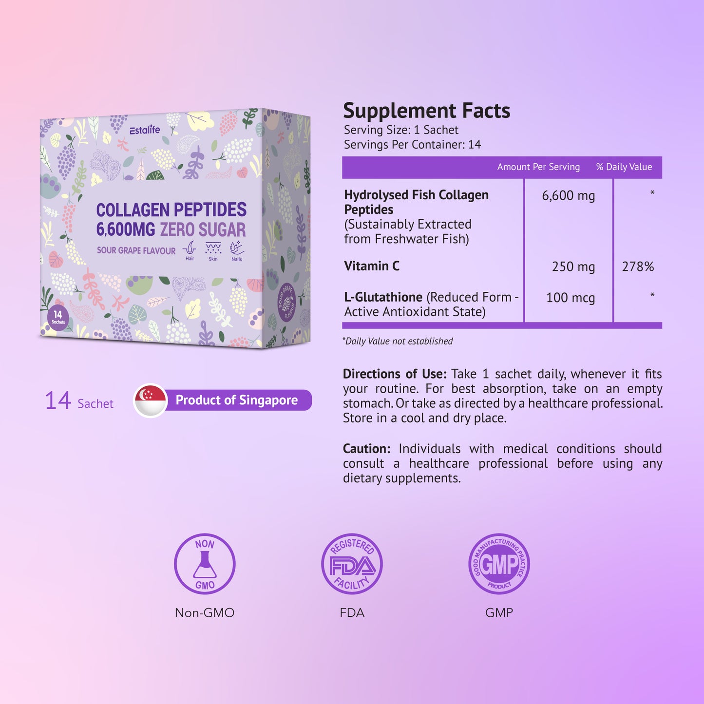 Estalife 胶原蛋白肽 6600毫克 零糖