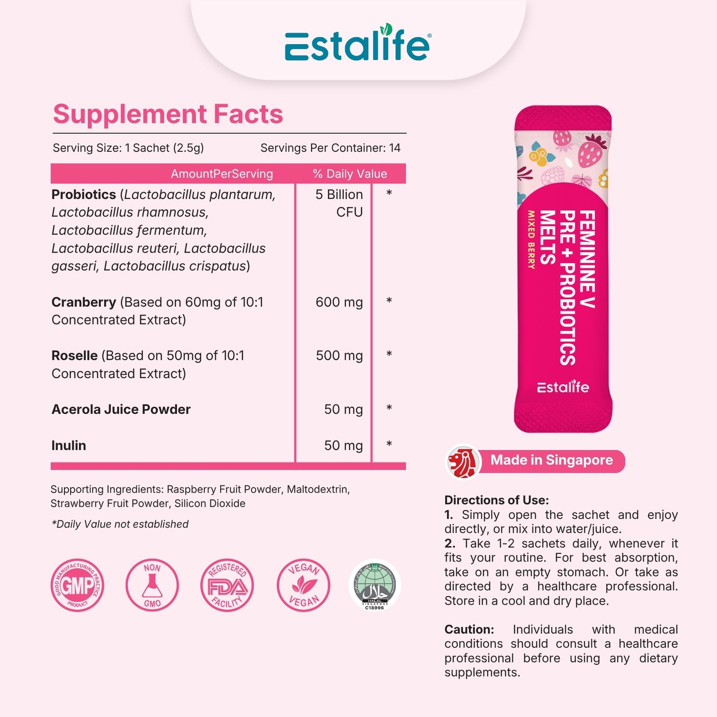 Estalife Feminine V Pre + Probiotics Melts