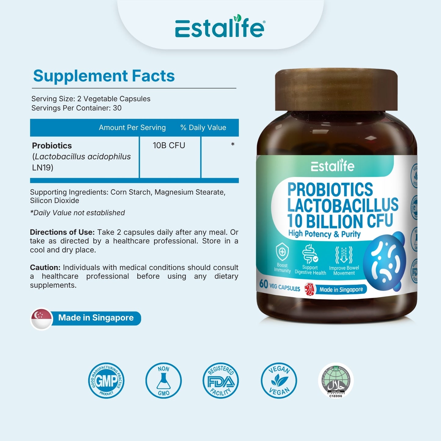 Estalife Probiotics Lactobacillus 10 Billion CFU