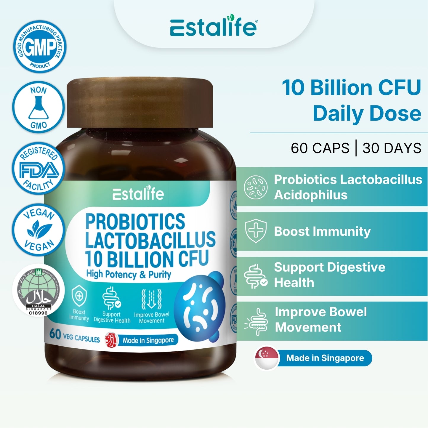 Estalife Probiotics Lactobacillus 10 Billion CFU