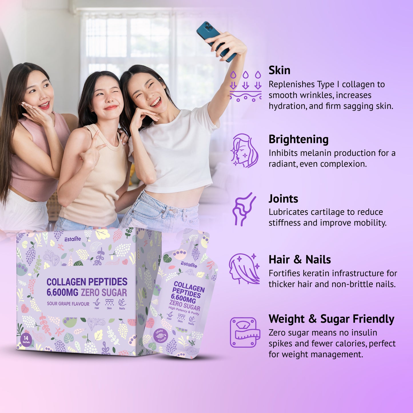 Estalife Collagen Peptides 6600mg Zero Sugar