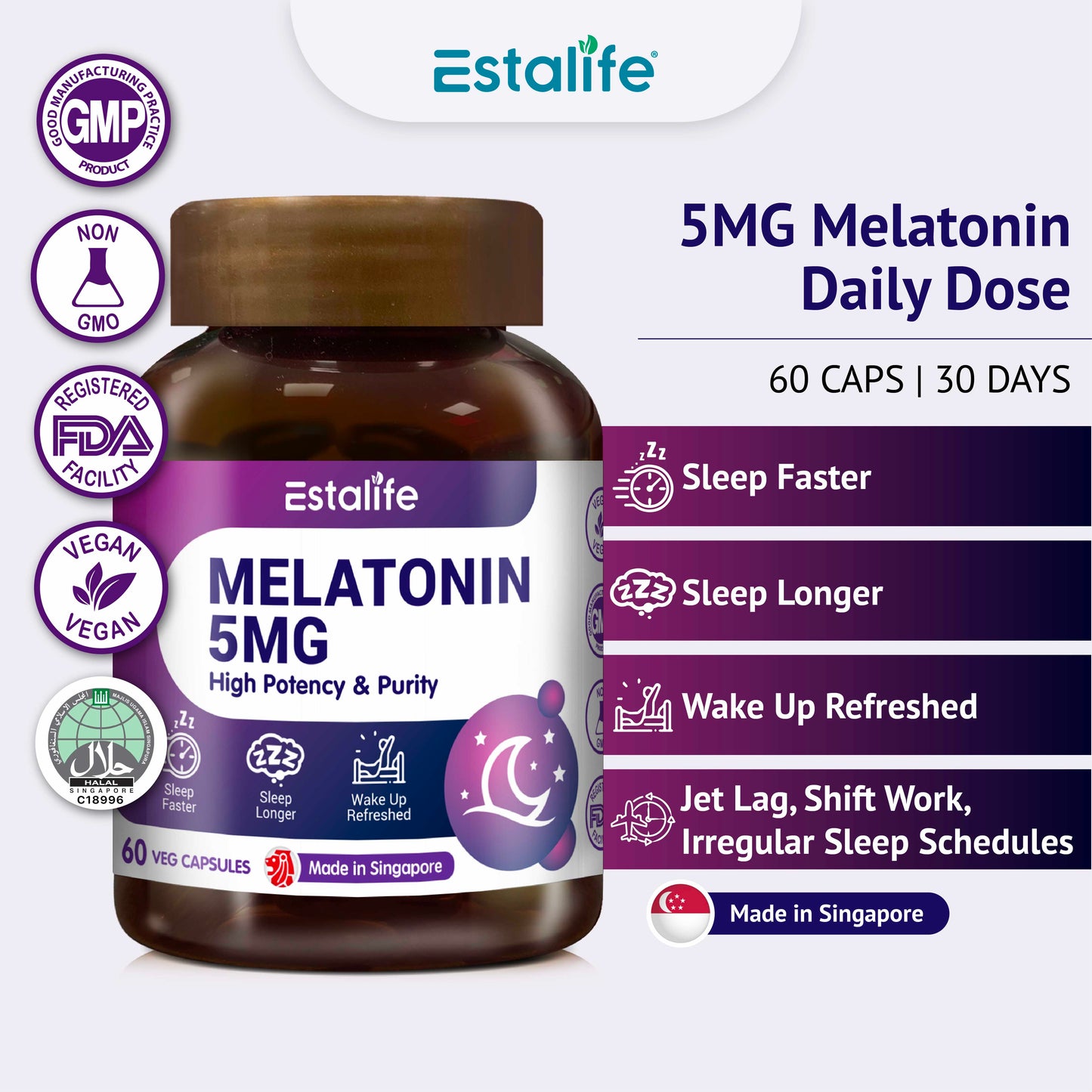 Estalife褪黑素5毫克