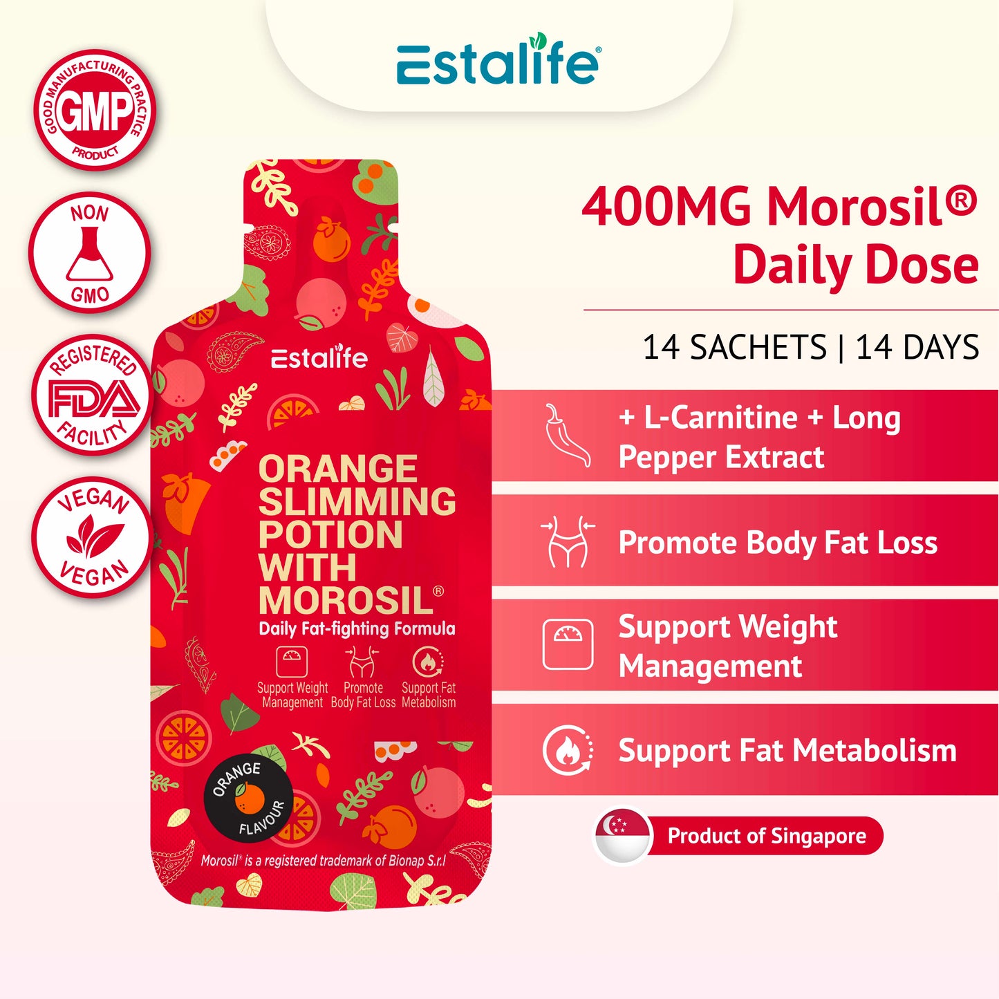 Estalife 橙味纤体液（含莫罗西尔）| 血橙提取物 | 左旋肉碱