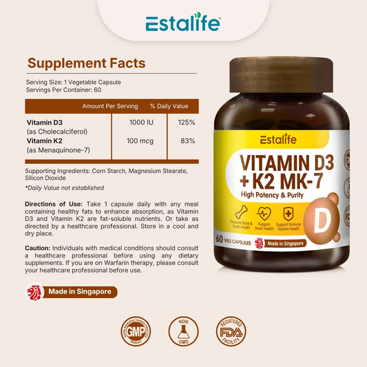 Estalife Vitamin D3 + K2 MK-7