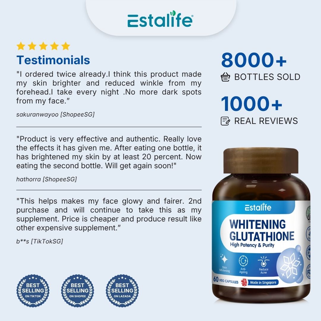 Estalife Whitening Glutathione 500MG | Skin Supplement | Brightening | Liver | 60 Capsule
