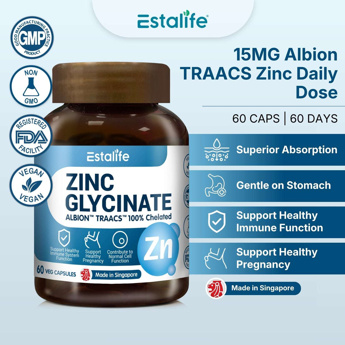 Estalife Zinc Glycinate Albion™ TRAACS™ 100% Chelated